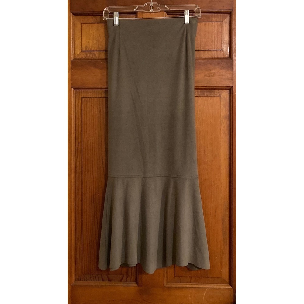 J Jill Womens 16 Brown Neutral Faux Suede Flounce Mermaid Midi Skirt Prairie